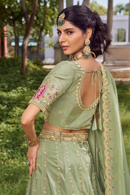 White Tissue Fabric Bead Work Lehenga 1139