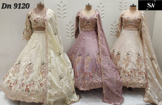 White Pink Golden peacock Crop Top Lehenga