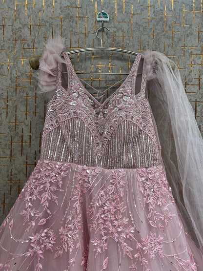 Baby Pink Heavy Handwork Gown