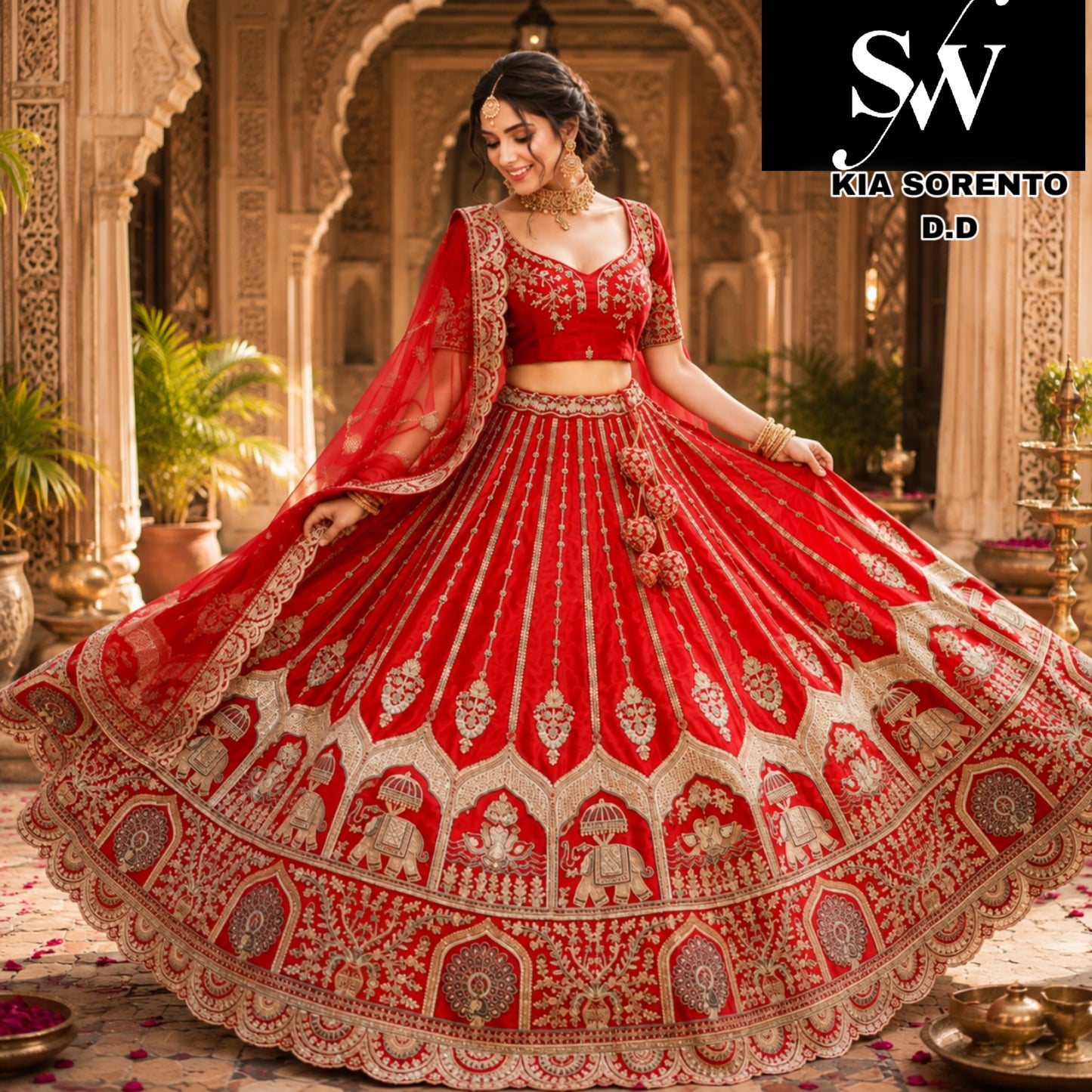 Maroon double dupatta bridal Lehenga