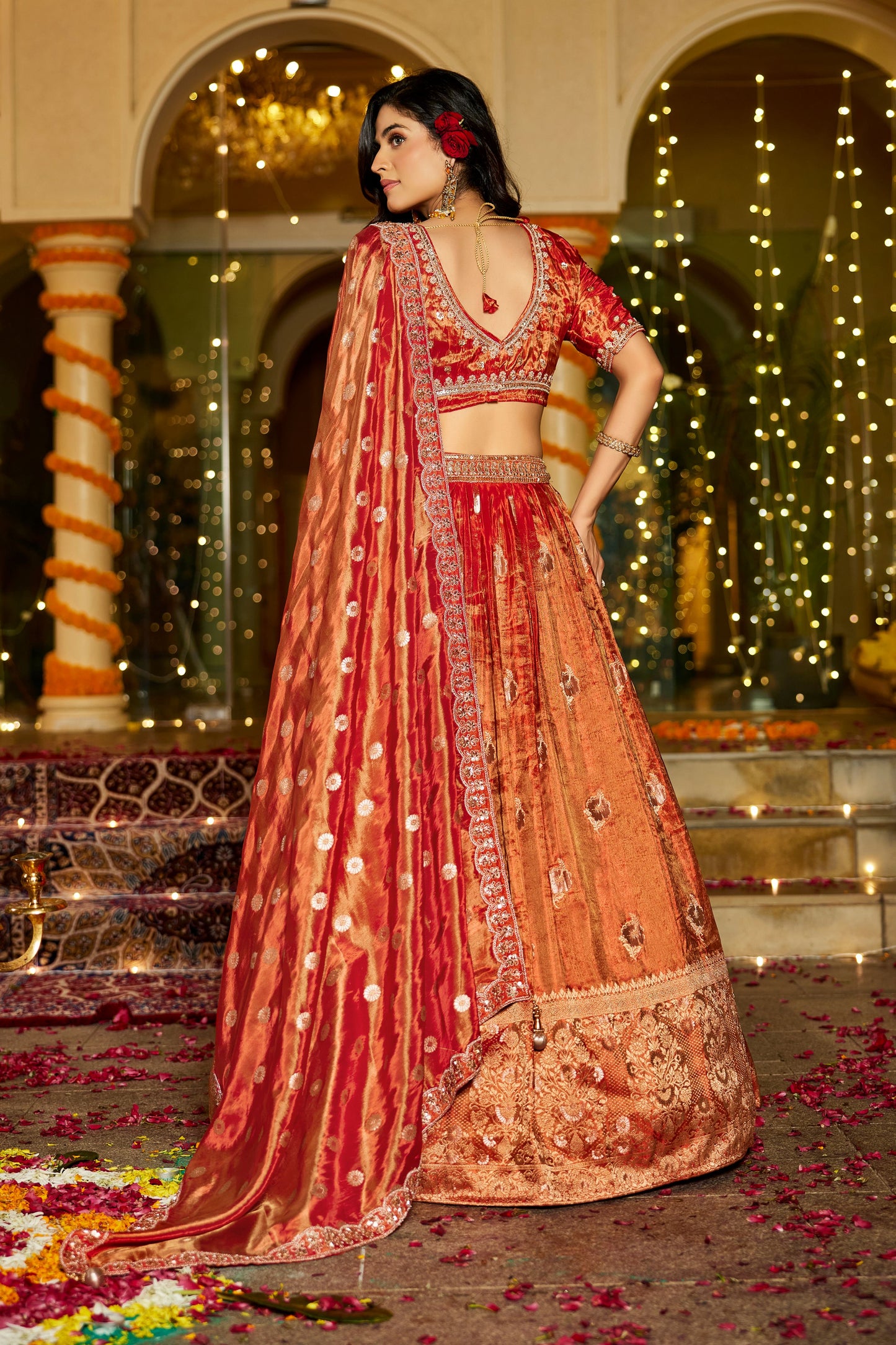 Amazing Rust Orange Crop Top Lehenga 2423