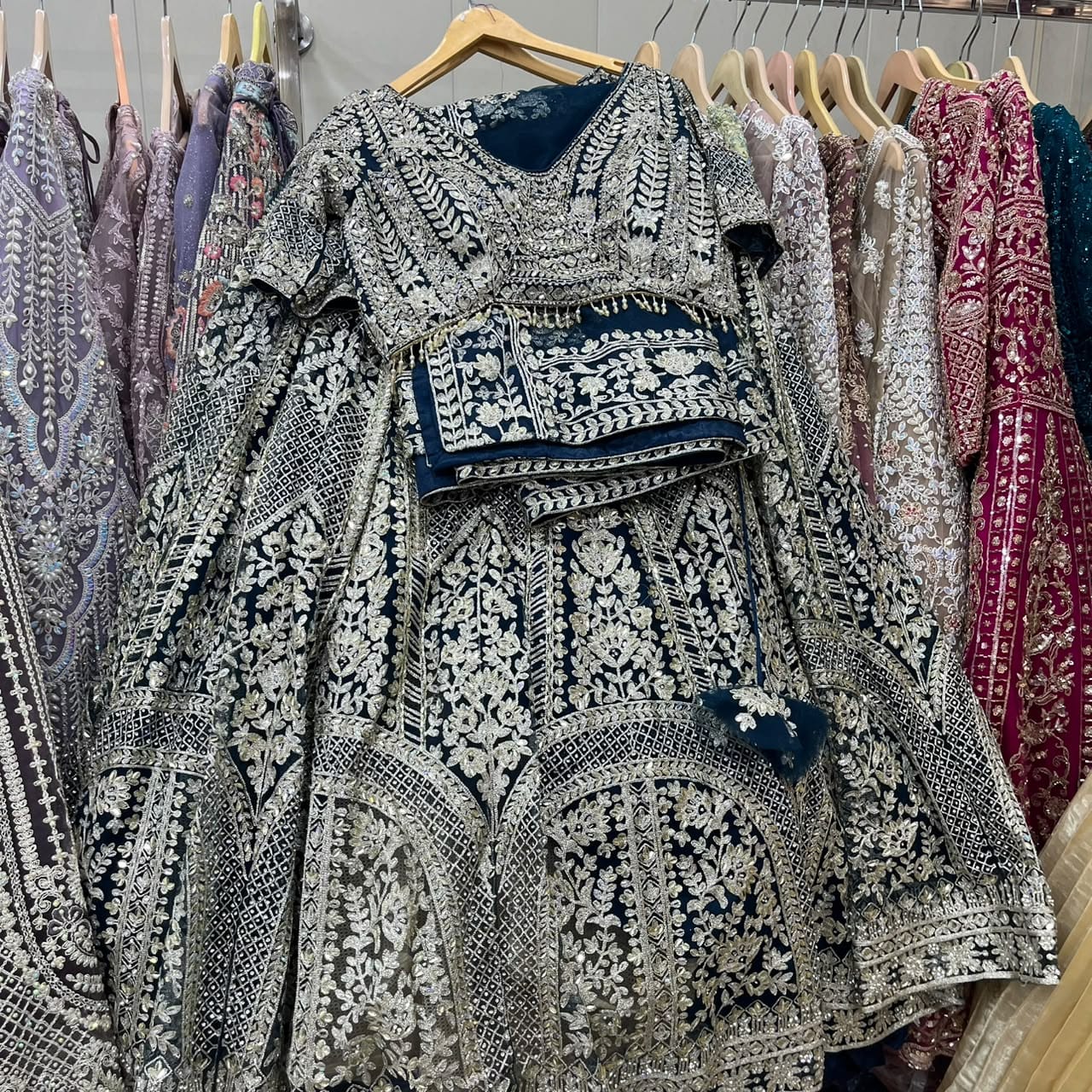 Navy Blue Crop Top Lehenga