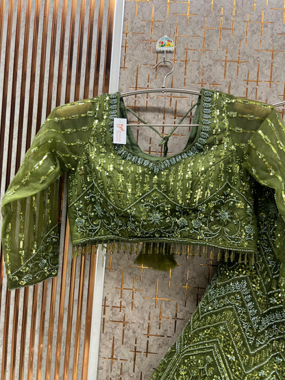Green on Green Monotone Crop Top Lehenga