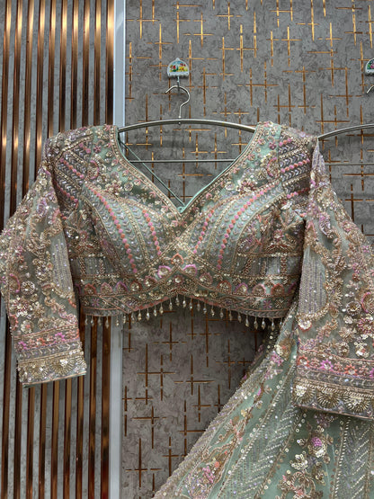 Stunning Beige Golden Crop top Lehenga