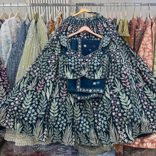 Blue Heavy Crop Top Lehenga