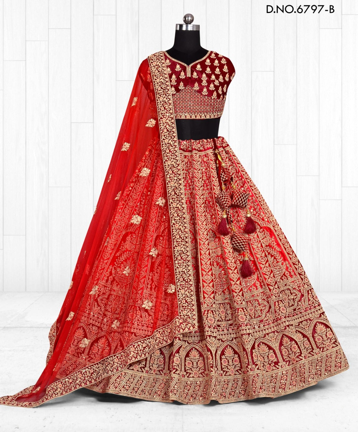 Pleasing maroon bridal lehenga
