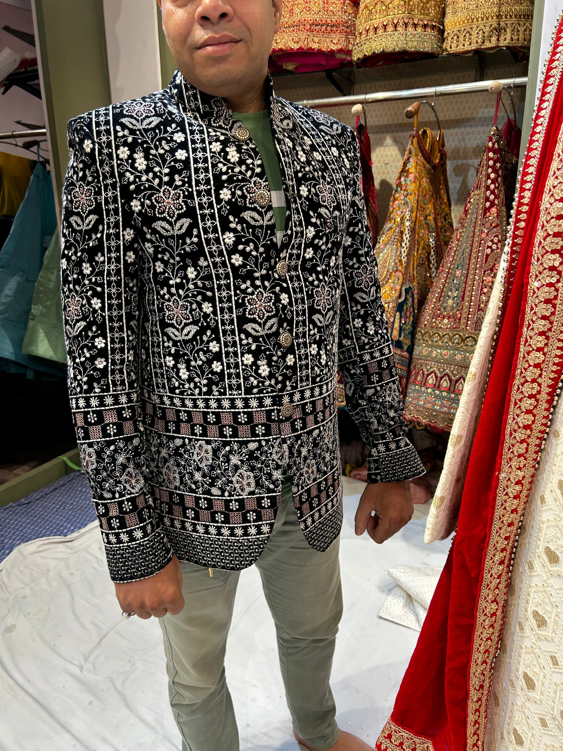 Elegant black mens blazer coat sherwani - Main Image