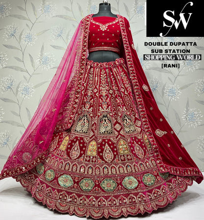 Awesome rani pink doli barat Velvet bridal Lehenga