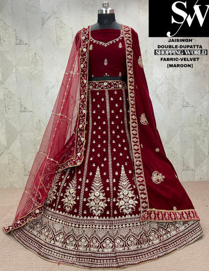 Stunning red Velvet bridal Lehenga