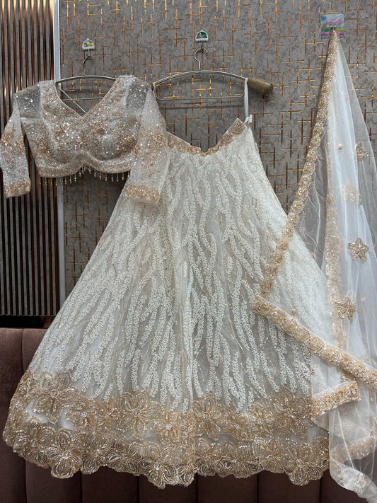 White Pdp crop top Lehenga