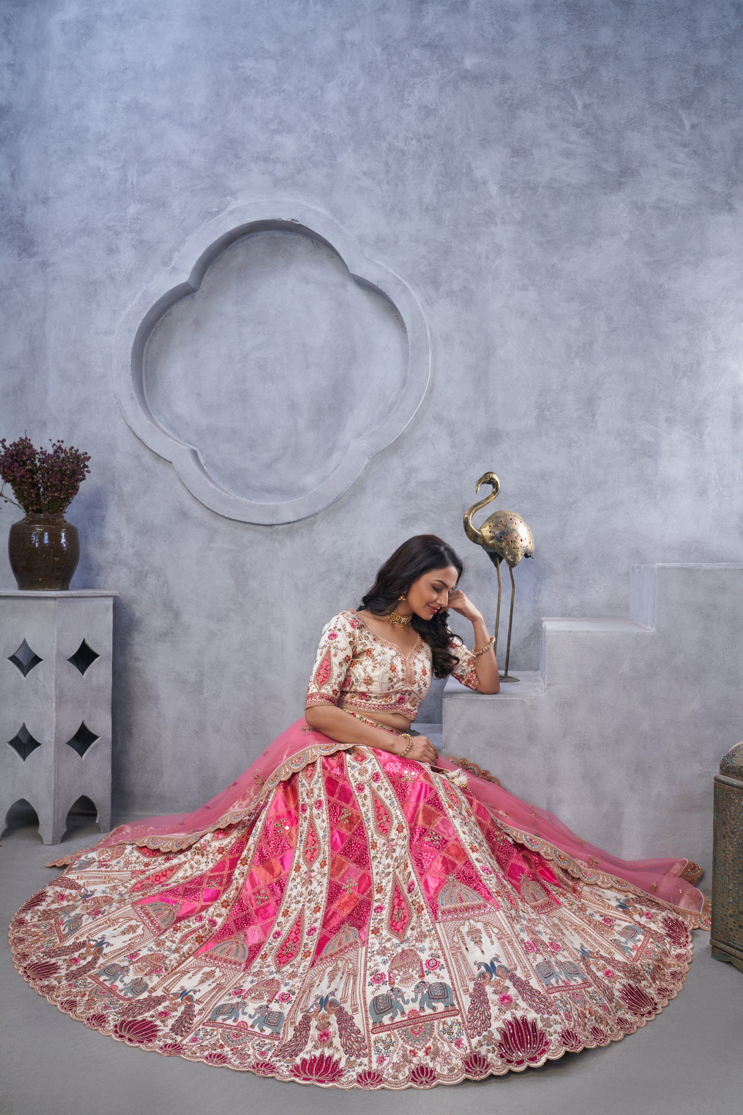 Glamorous off white pink lehenga