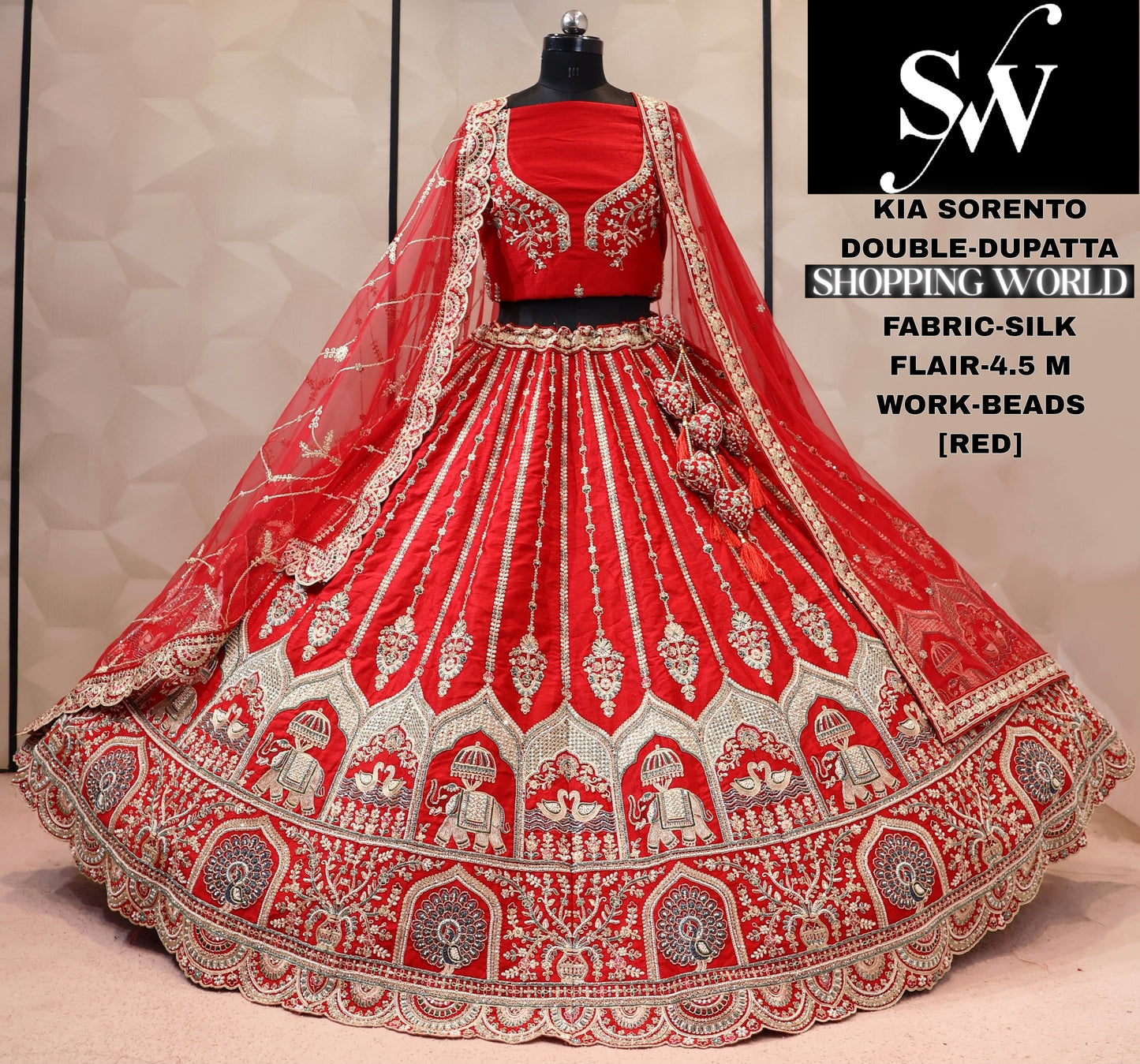 Maroon double dupatta bridal Lehenga