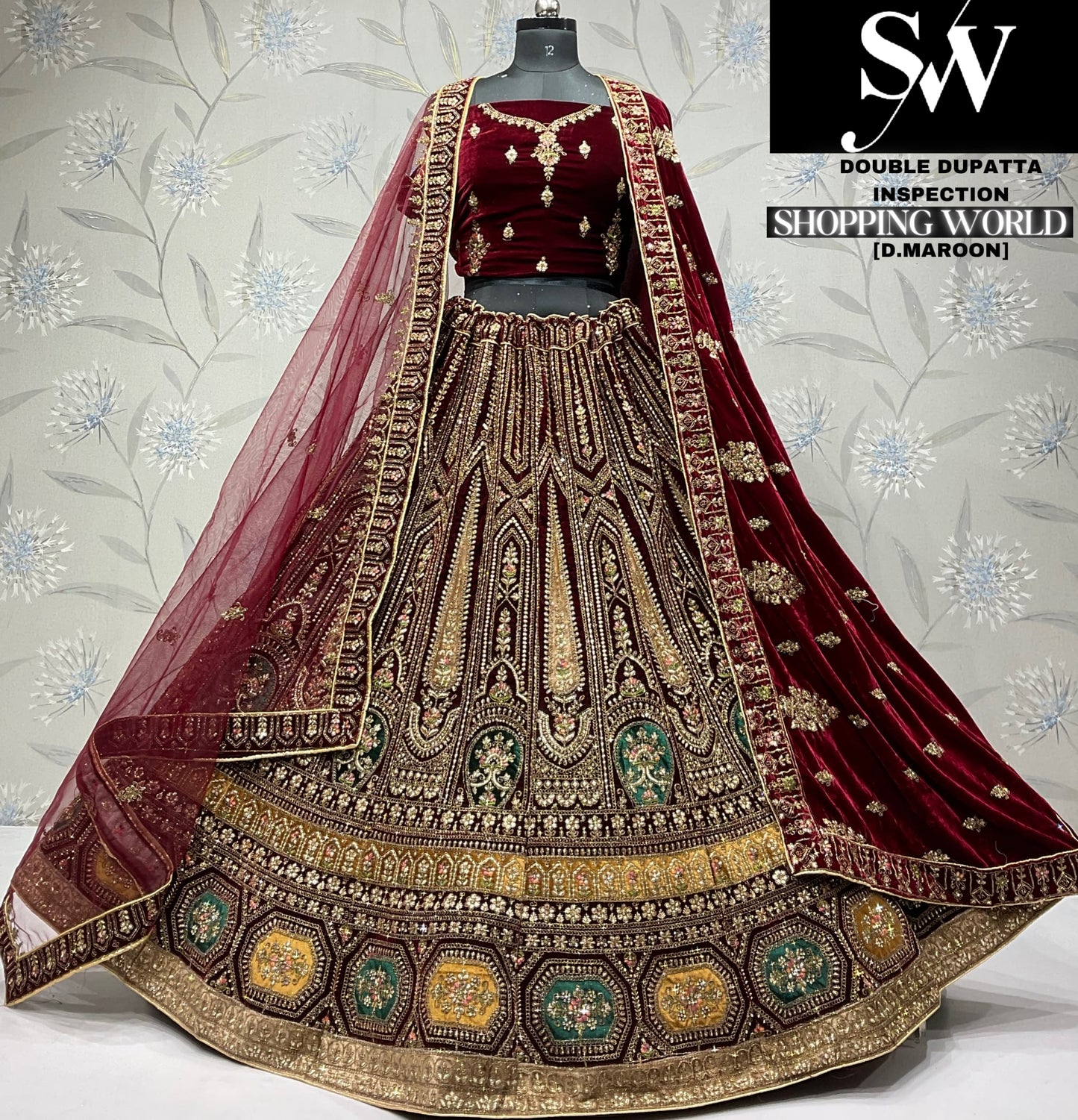 Astonishing rani pink Velvet bridal Lehenga