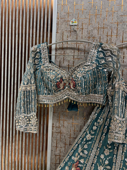 White Peacock Crop Top Lehenga