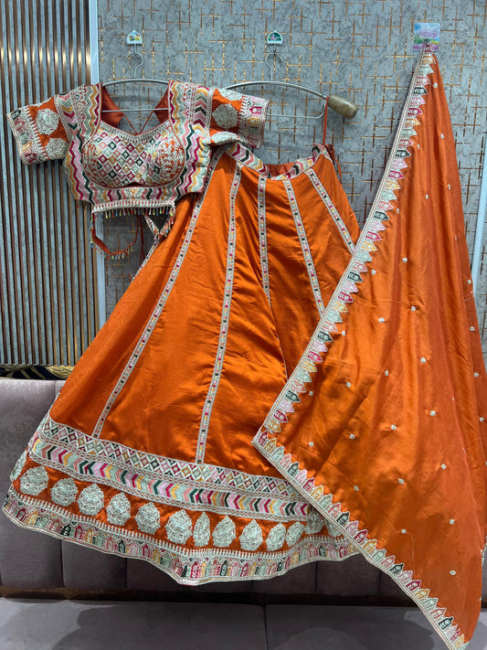 Amazing Orange crop Top Lehenga