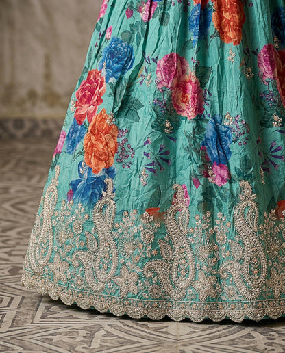 Green Tissue Fabric Bead Work Lehenga 1245