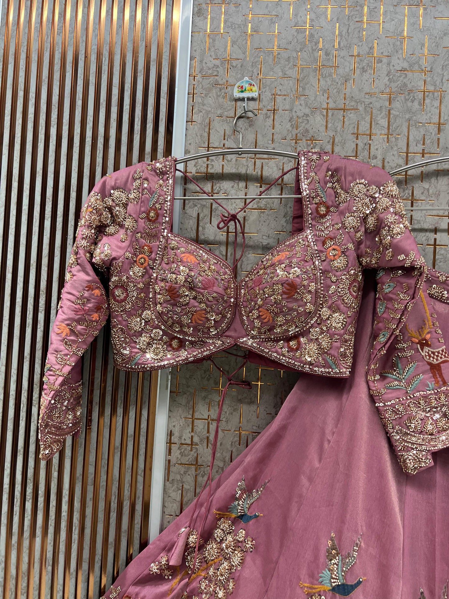 Pink Peacock Crop Top Lehenga