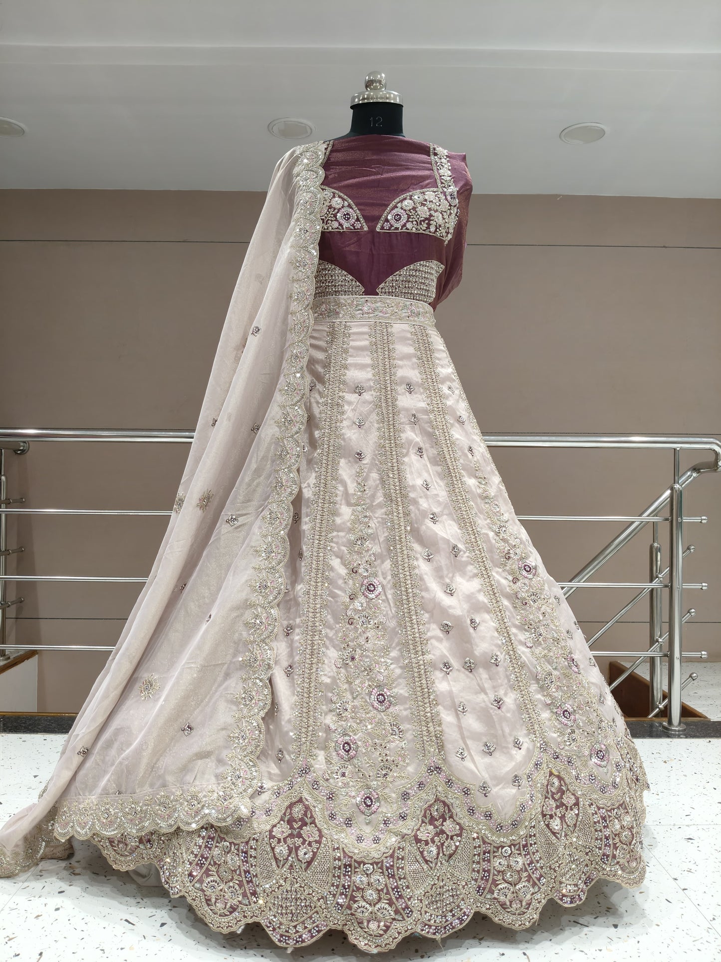 Wine off White Double Shade Lehenga