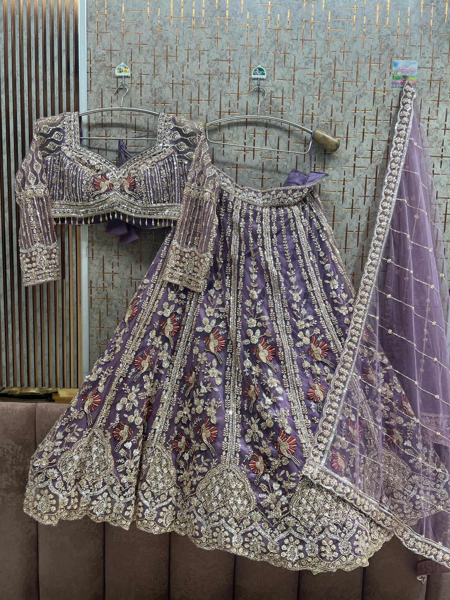 Pista Green Peacock Crop Top Lehenga