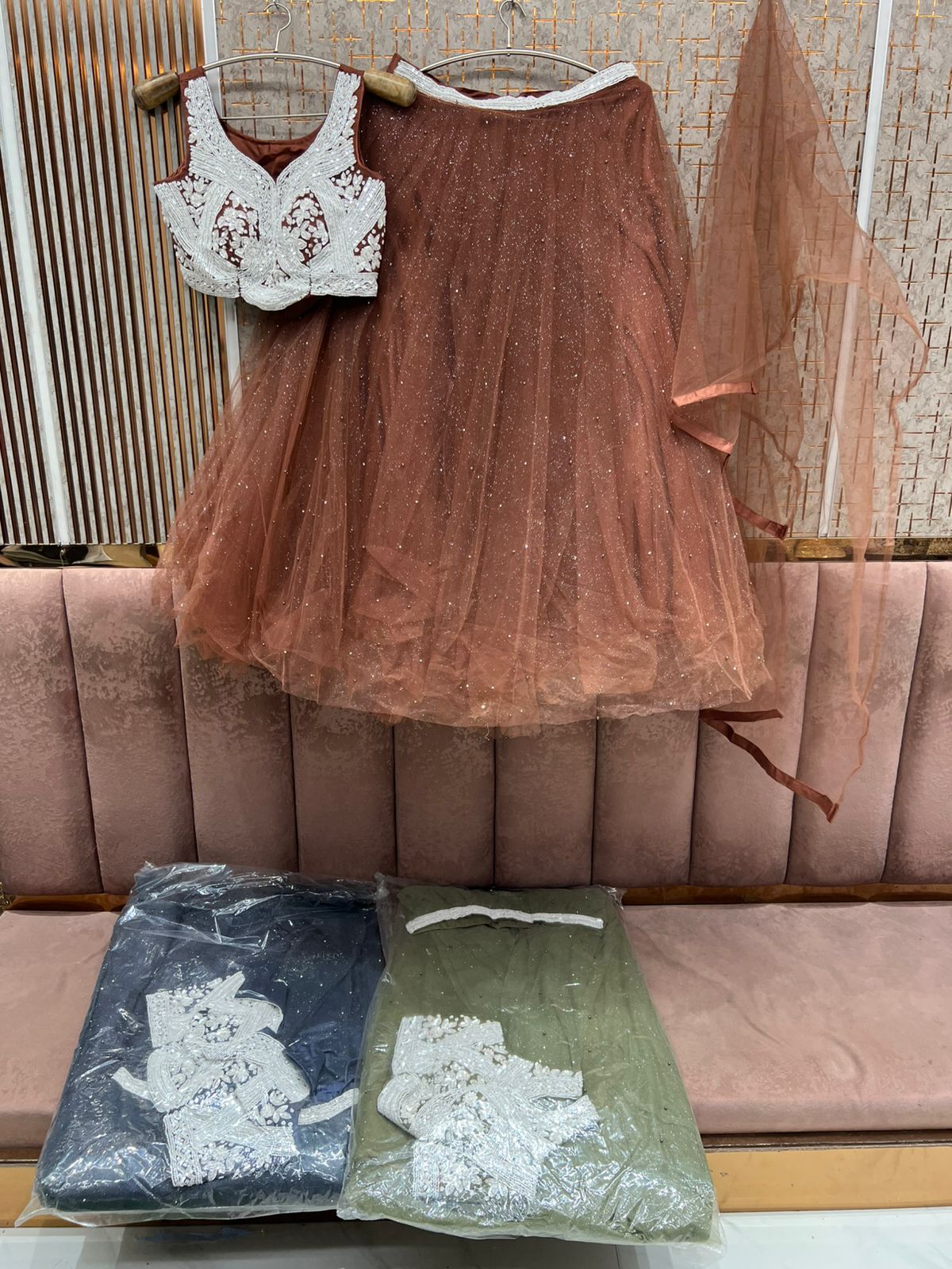 Rust Brown Crop Top Lehenga