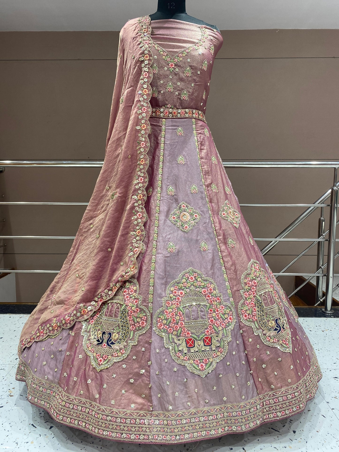 Lavender Pink Double Shade Peacock Lehenga