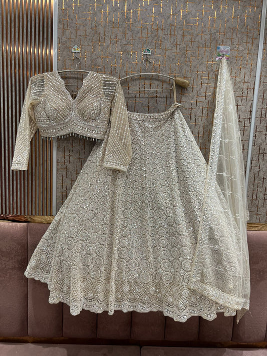 Beige Peach Crop Top Lehenga