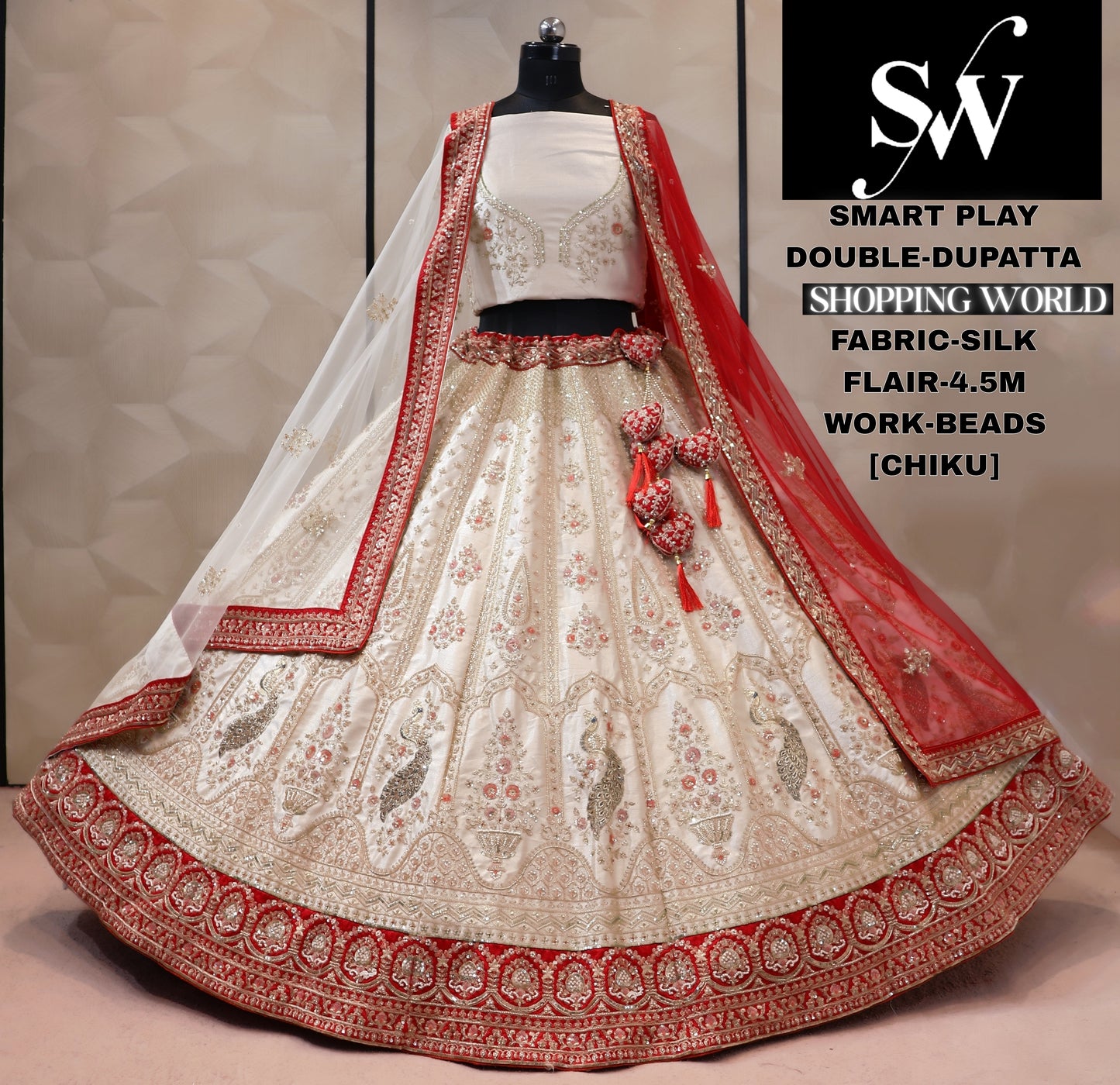 Rani pink silk double dupatta bridal Lehenga