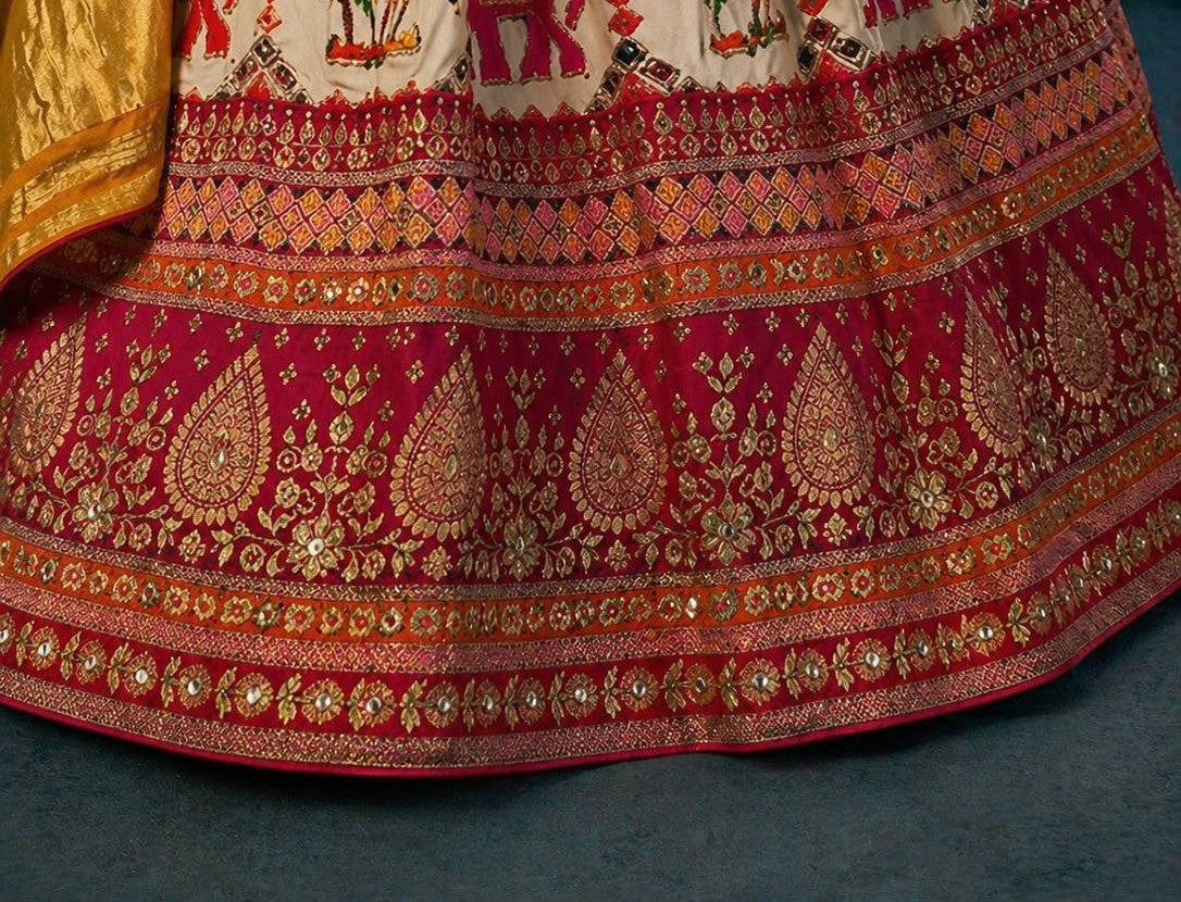White Pink Dola Silk Fabric With Khatli Work 1755