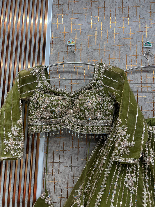 Green Crop Top Lehenga