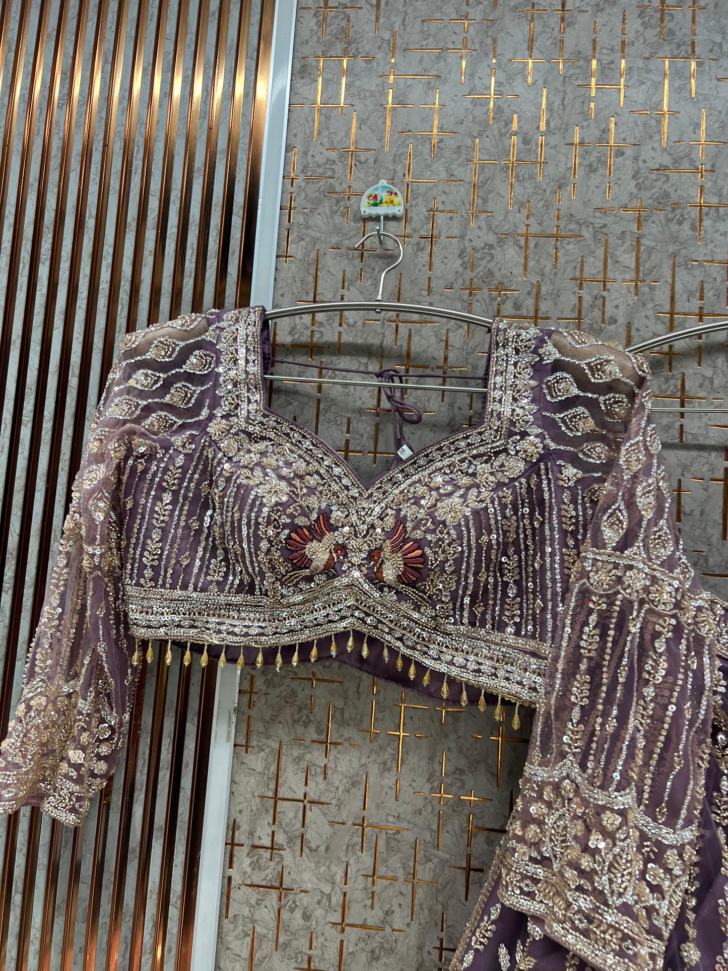 White Peacock Crop Top Lehenga