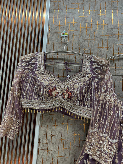 White Peacock Crop Top Lehenga