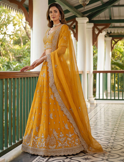 Sea Green Organza Tissue Fabric Lehenga 1247