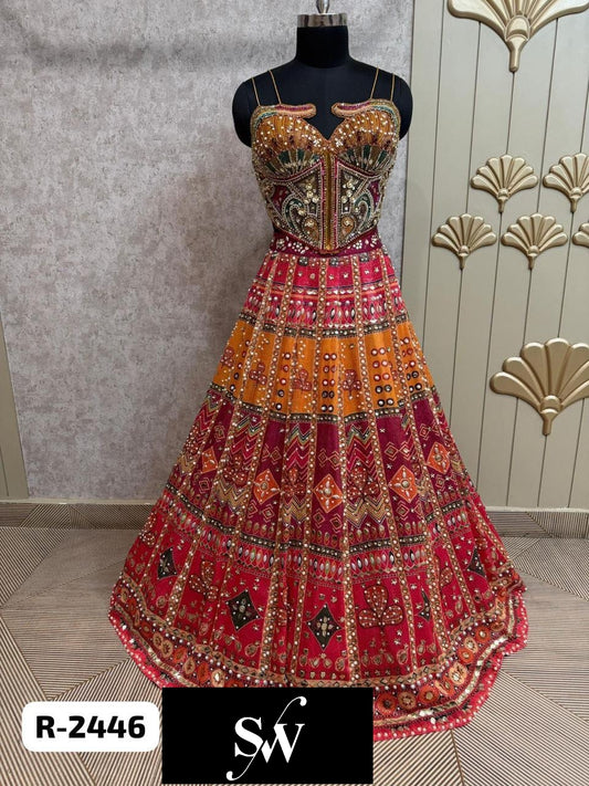 Hot Pink PDP Yellow Mustard Crop Top Lehenga