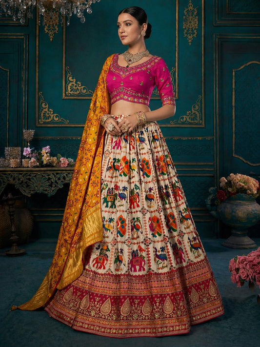 White Pink Dola Silk Fabric With Khatli Work 1755