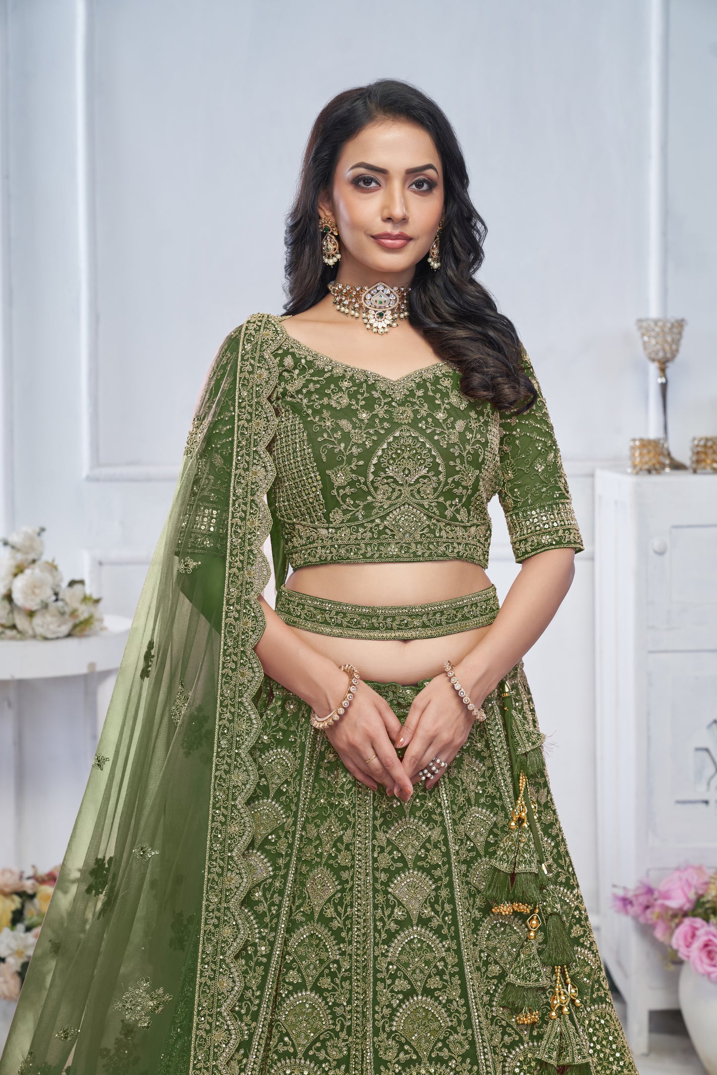 Designer green lehenga