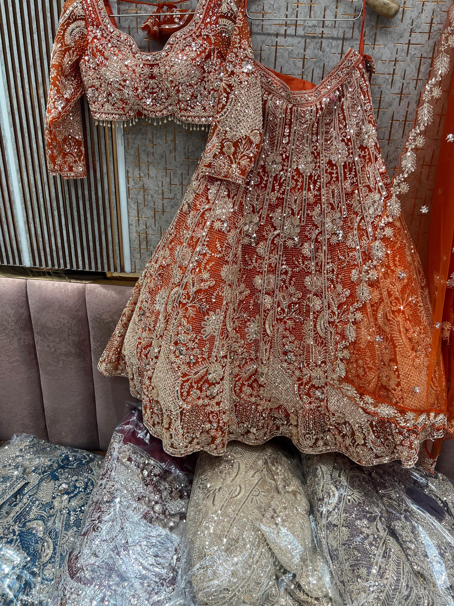 Orange Crop Top Lehenga - Shopping World