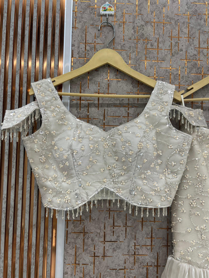 White Crop Top Lehenga - Shopping World