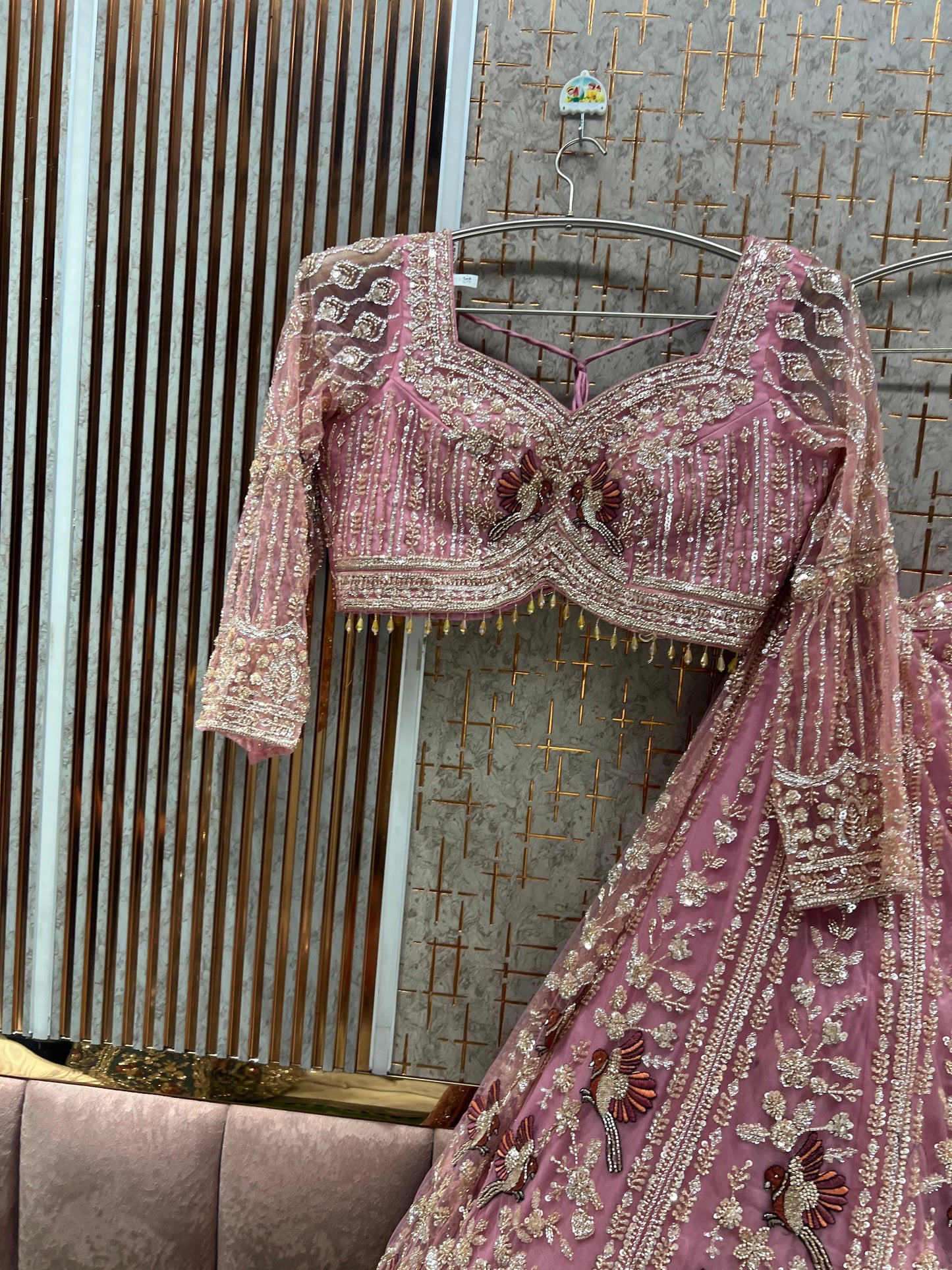 White Peacock Crop Top Lehenga