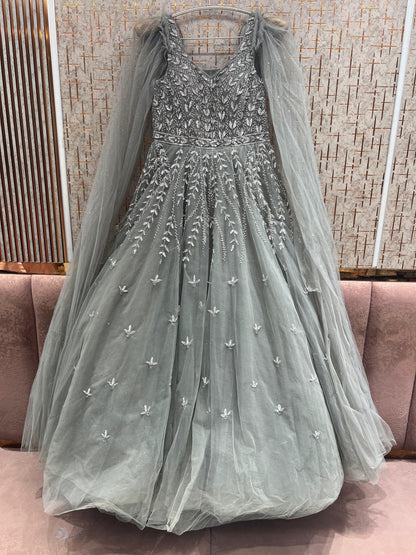 Silver Grey Heavy Handwork Gown