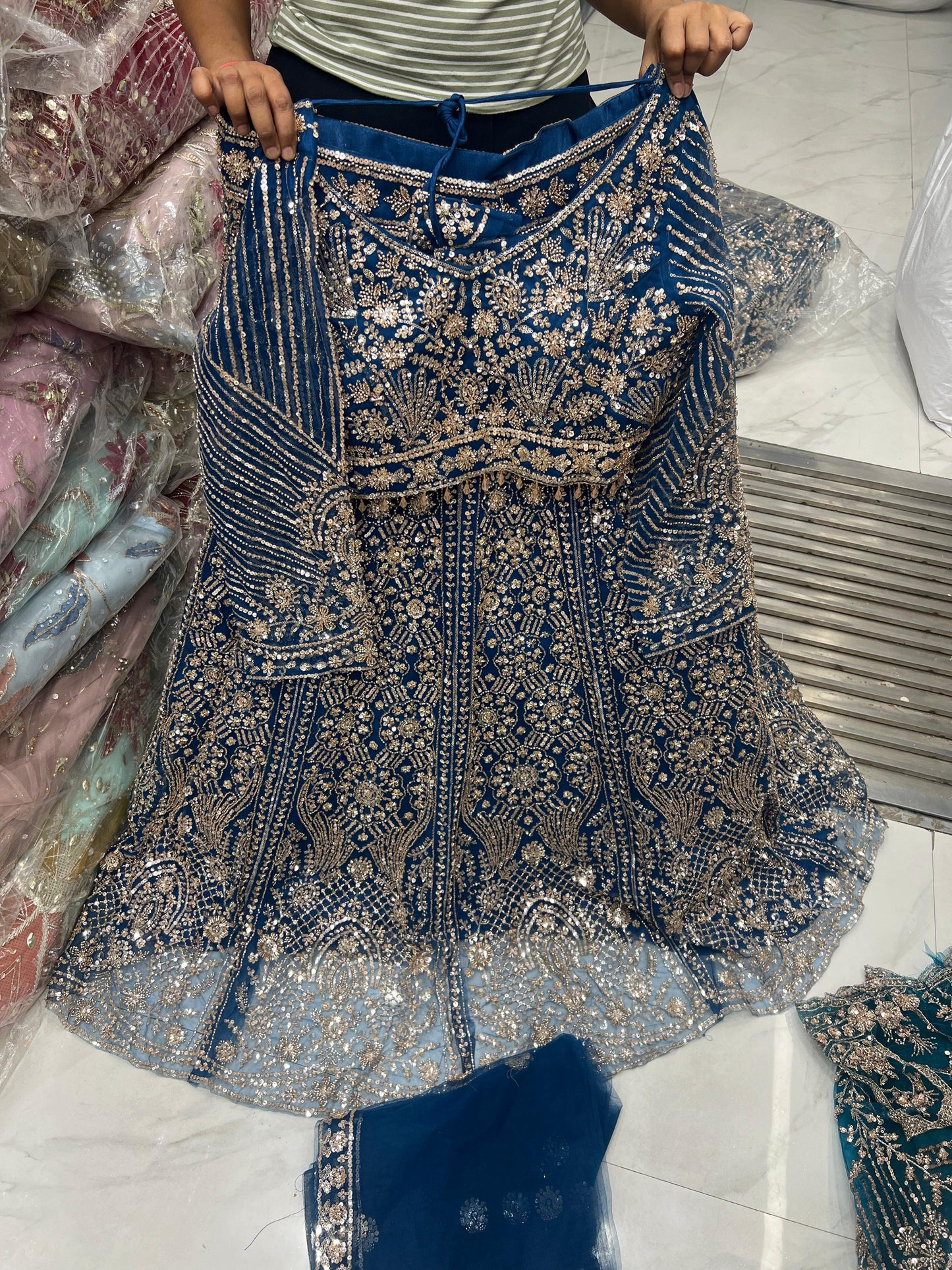 Blue Crop Top Lehenga