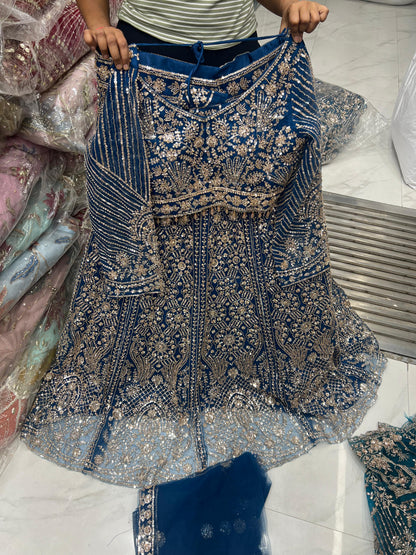 Blue Crop Top Lehenga