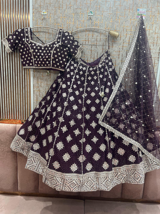 Wine Crop top Lehenga