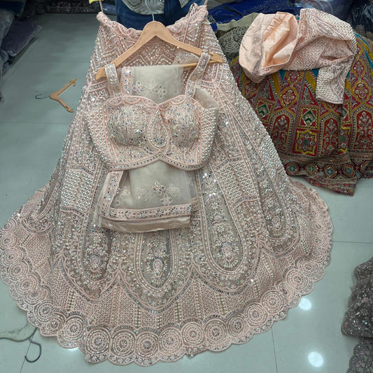 Peach Crop Top Lehenga