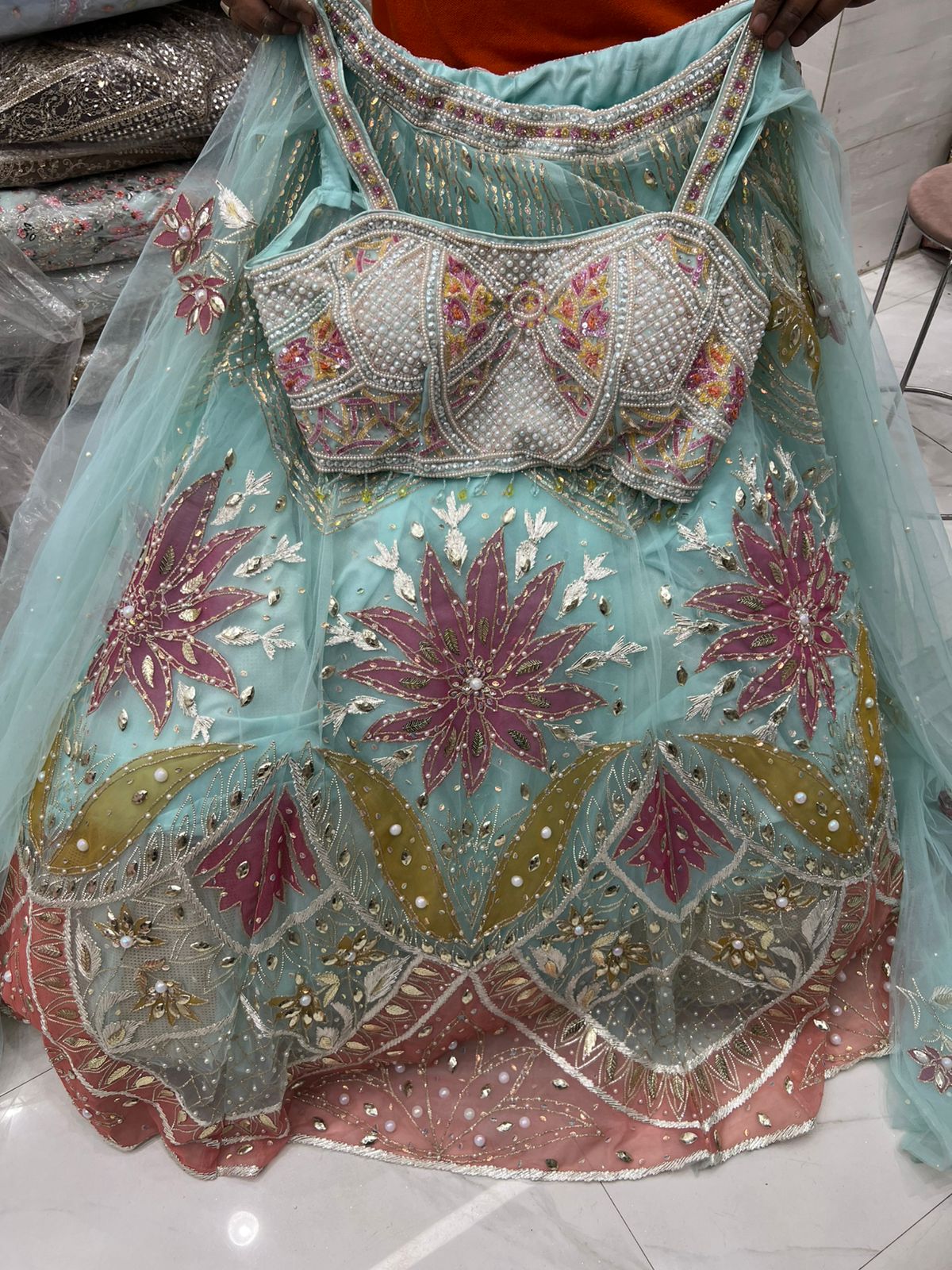 White Pdp crop top Lehenga