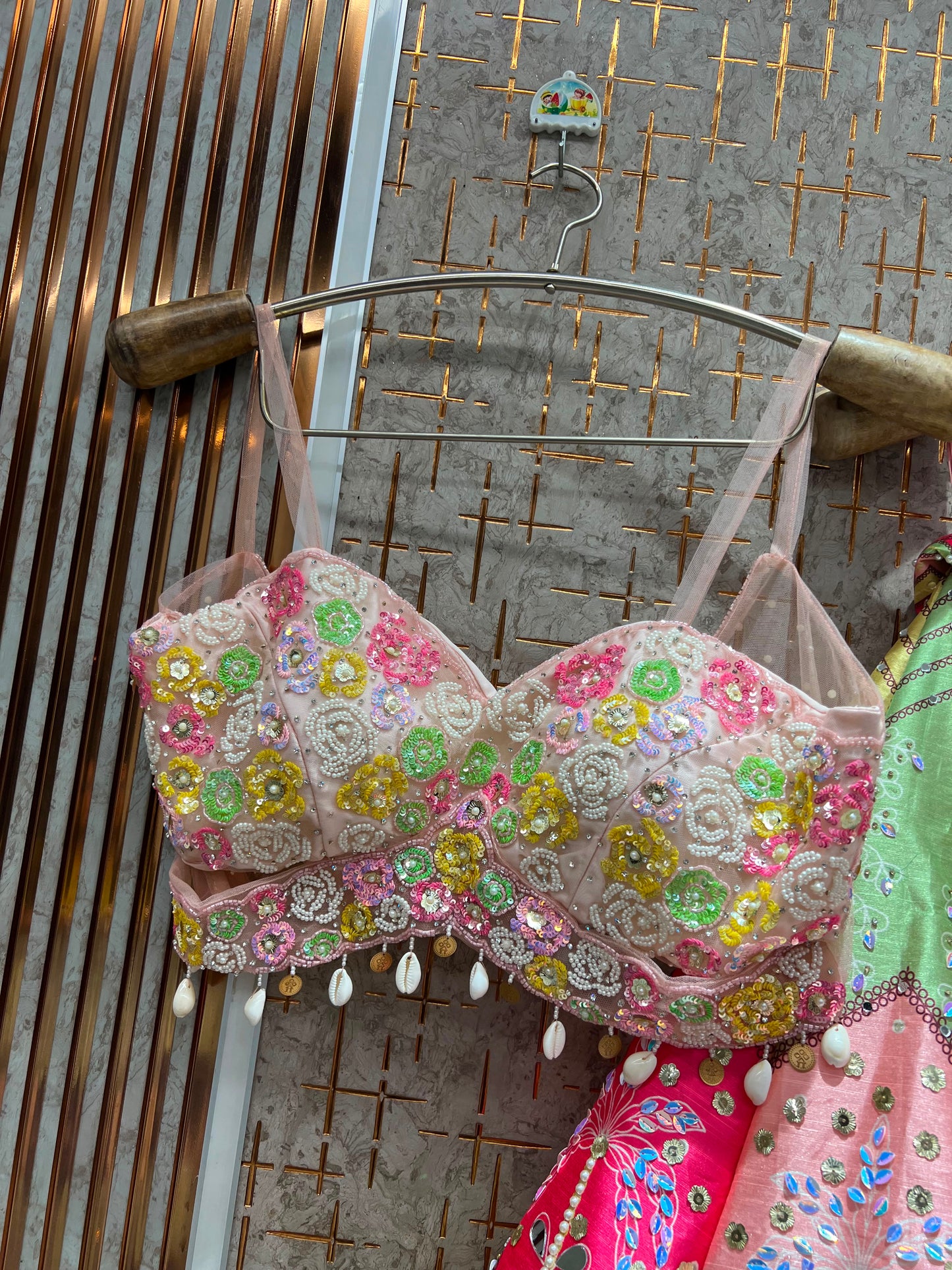 Yellow Green Multicolour Crop Top Lehenga