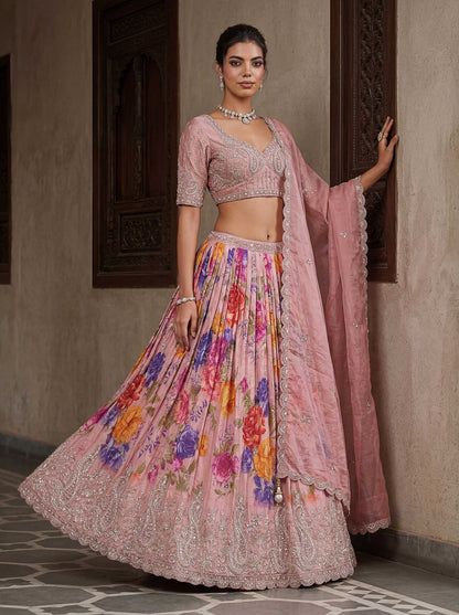 Green Tissue Fabric Bead Work Lehenga 1245