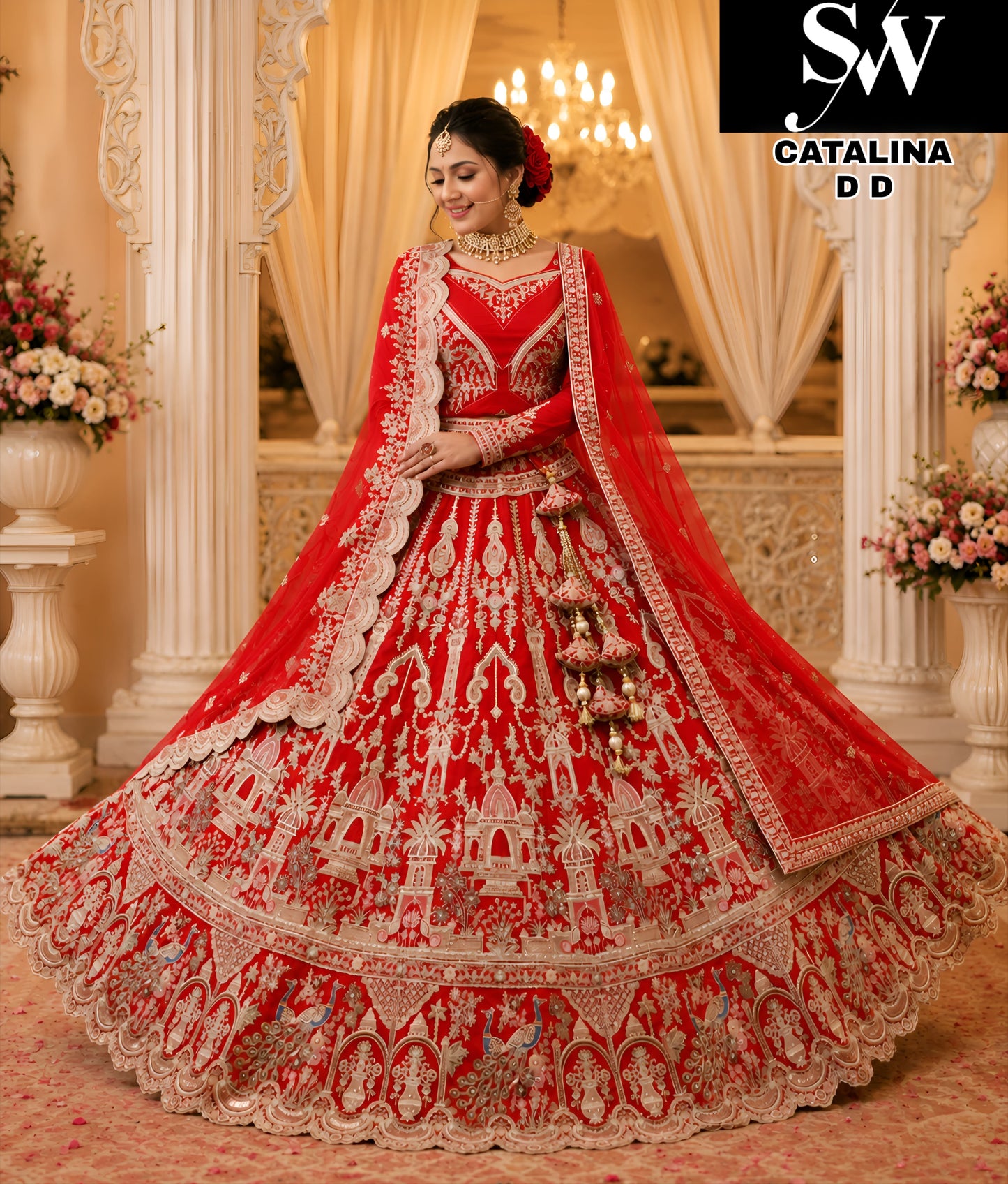 Rasbari cherry pink silk double dupatta bridal Lehenga