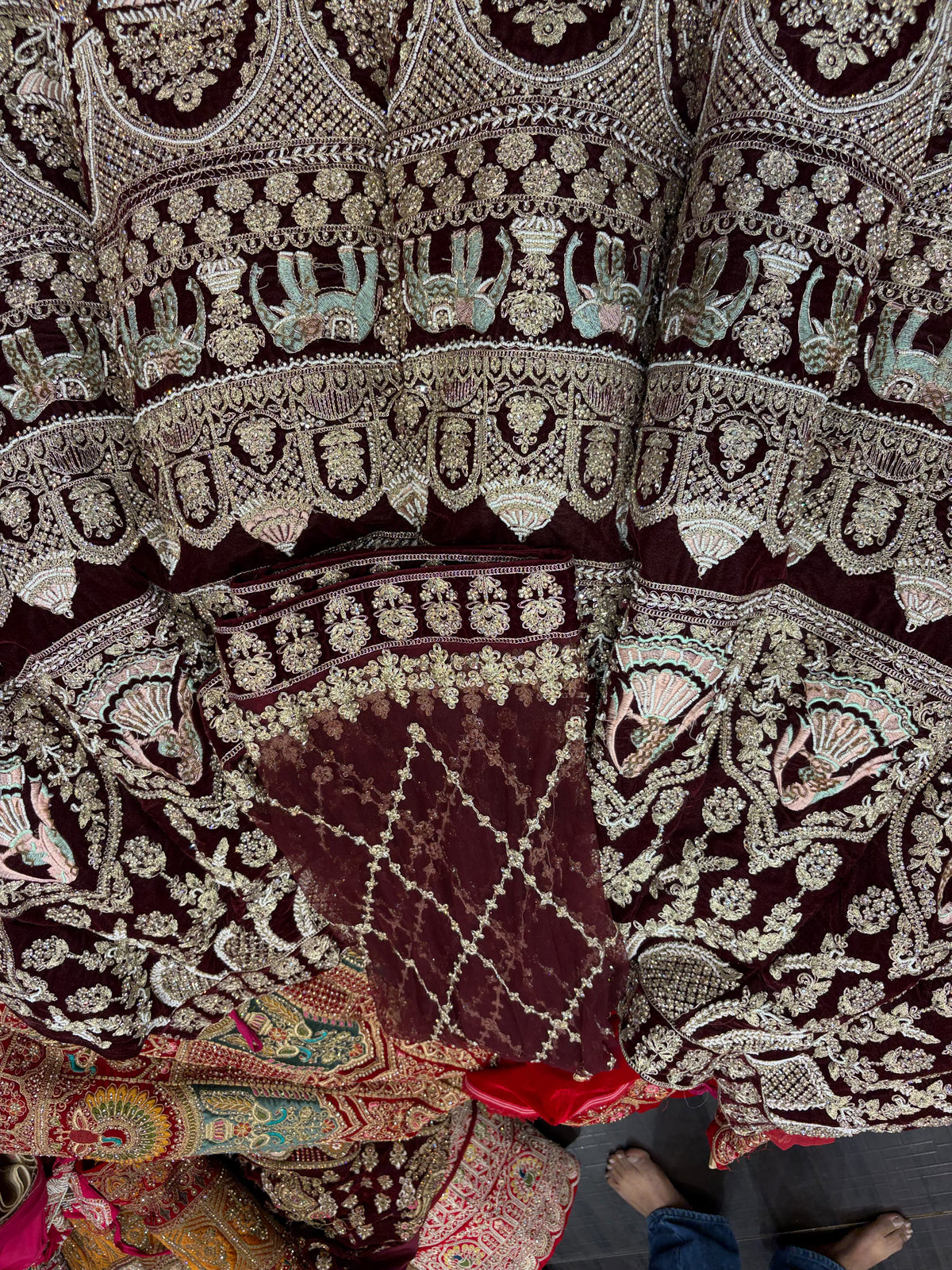Maroon bridal designer ball Lehenga
