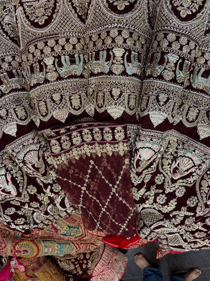 Maroon bridal designer ball Lehenga