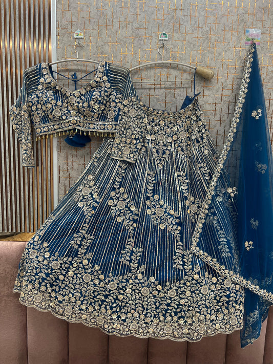 Blue Crop top Lehenga